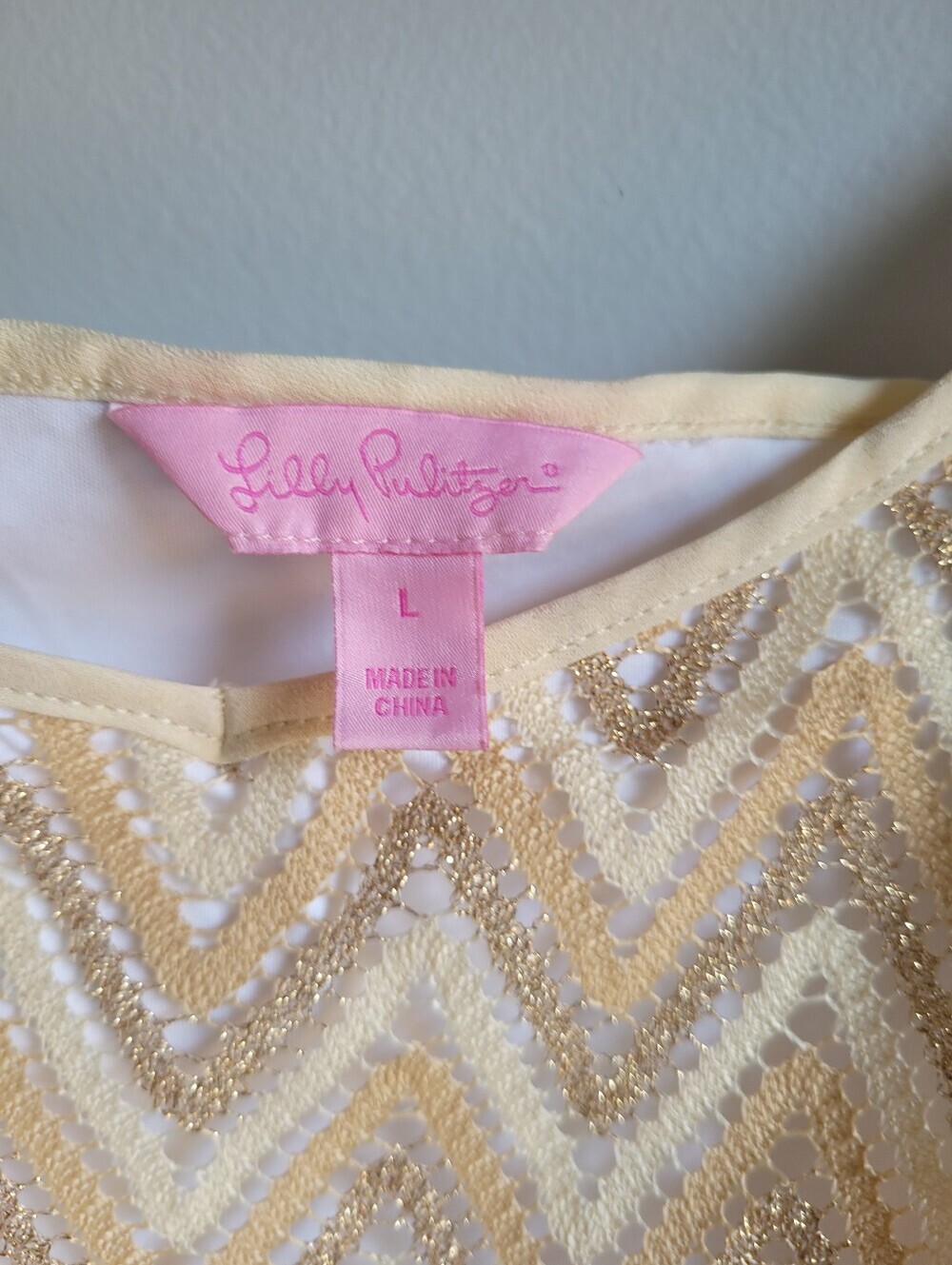 Lilly Pulitzer Women’s Cream Zigzag Crochet Slip Dress Size L - Picture 3 of 7